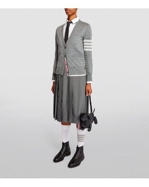 Thom Browne Gray Wool 4-Bar Stripe Cardigan
