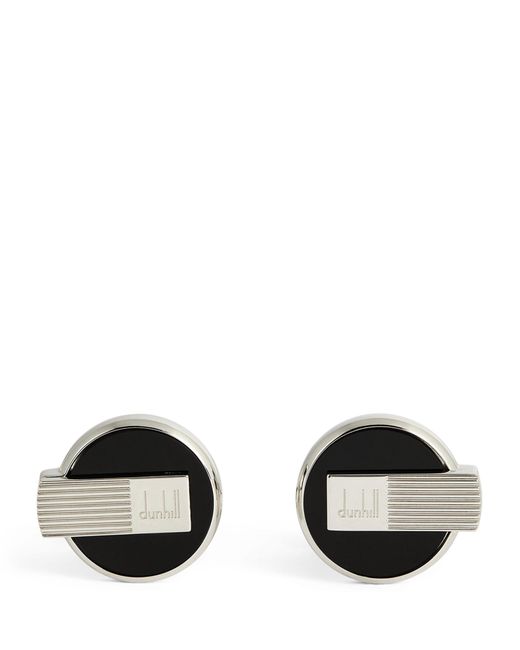Dunhill Black Silver And Oynx Logo Cufflinks for men