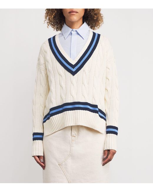 Polo Ralph Lauren Blue Cable-Knit Cricket Sweater