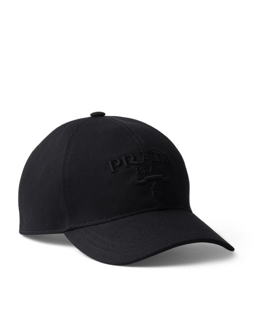 Prada Black Cotton Drill Baseball Cap for men