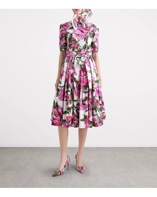 Dolce & Gabbana Purple Floral Print Midi Shirt Dress