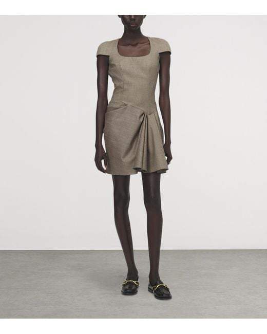 McQueen Gray Wool Gathered Mini Dress