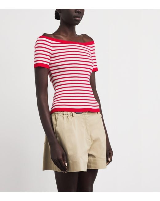 Maje Red Stripe Rib-Knit Top