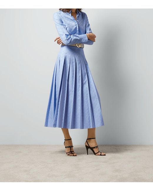 Gucci Blue Oxford Cotton Gg Supreme Midi Skirt