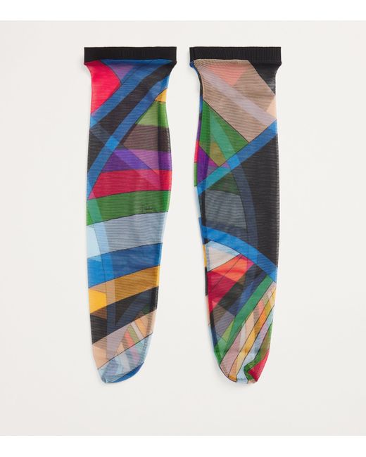 Emilio Pucci Blue Tulle Iride Print Socks
