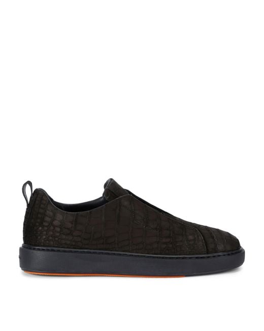 Santoni Black Crocodile Leather Clean Icon Sneakers for men