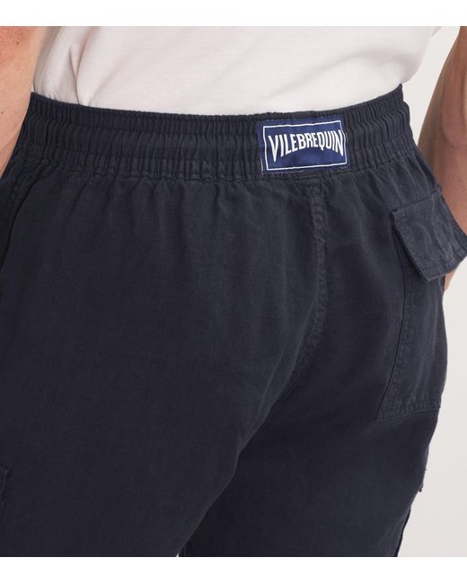 Vilebrequin Blue Linen Cargo-Pockets Baie Shorts for men