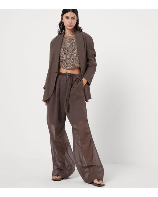 Brunello Cucinelli Brown Cotton Wide-leg Belted Trousers