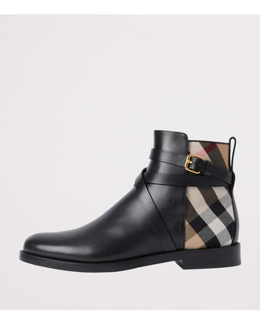 Burberry Black Check And Leather Ankle Boots