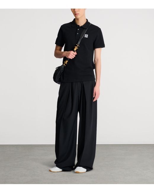 Balmain Black Cotton Logo-Embroidered Polo Shirt for men