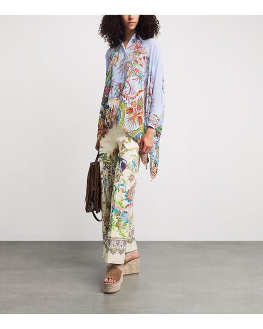 Etro White Silk Floral Asymmetric Shirt
