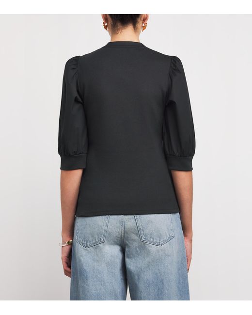 Veronica Beard Black Puff-Sleeve Coralee Top