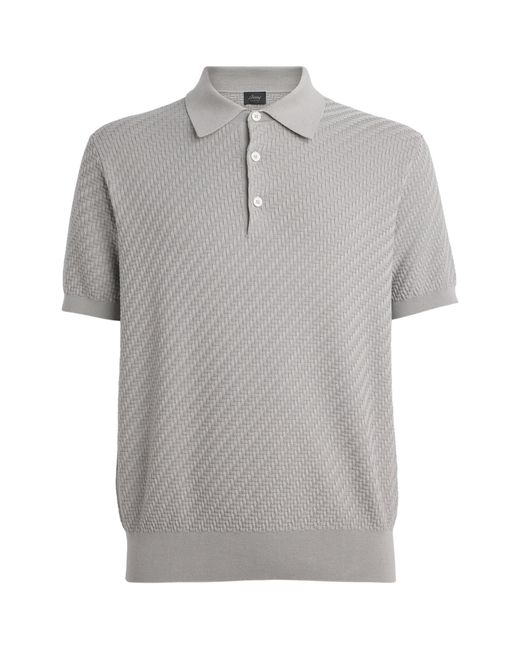 Brioni Gray Cotton-Silk-Cashmere Woven Polo Shirt for men