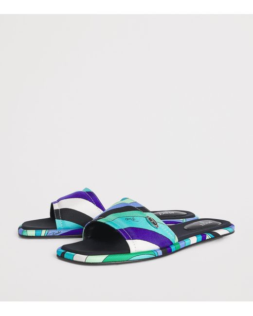 Emilio Pucci Blue Silk Printed Yummy Slides