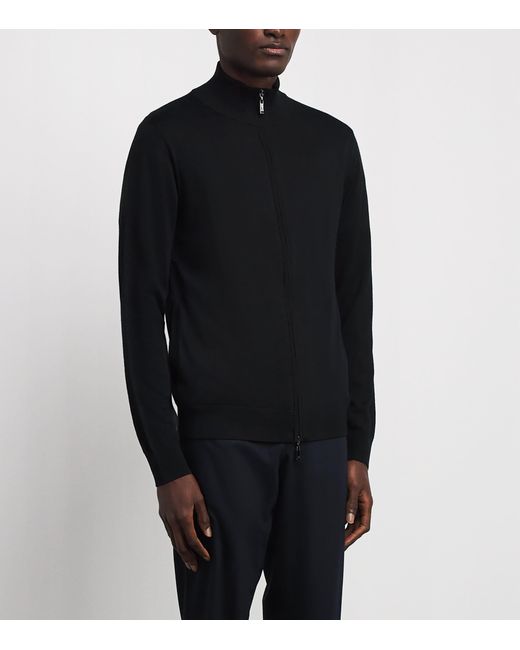 Pal Zileri Black Wool Zip-Up Cardigan for men