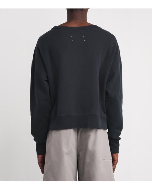 Maison Margiela Blue Cotton Distressed Logo Sweatshirt for men