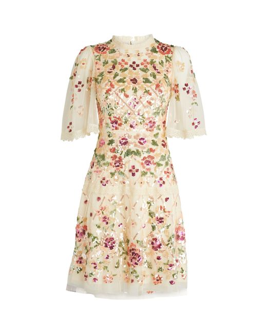 Needle & Thread White Embellished Trellis Rose Mini Dress