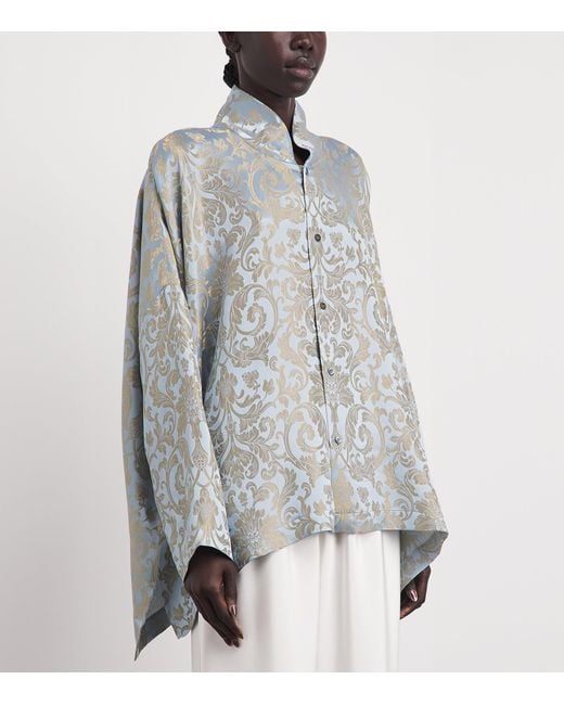 Eskandar Gray Metallic Stand-Collar Shirt