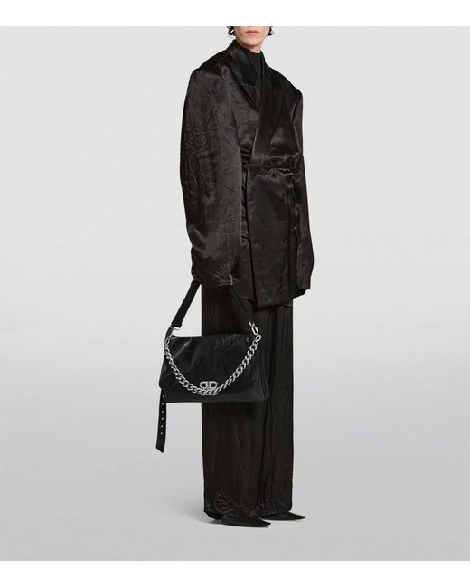 Balenciaga Black Leather Soft Flap Shoulder Bag