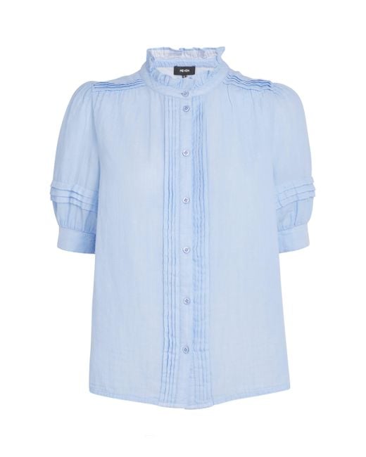 ME+EM Blue Cotton Frill-Trim Blouse