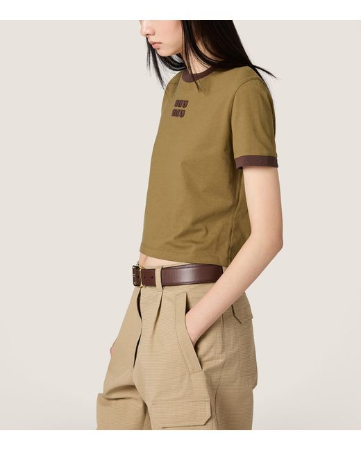 Miu Miu Natural Cotton Jersey Logo T-Shirt