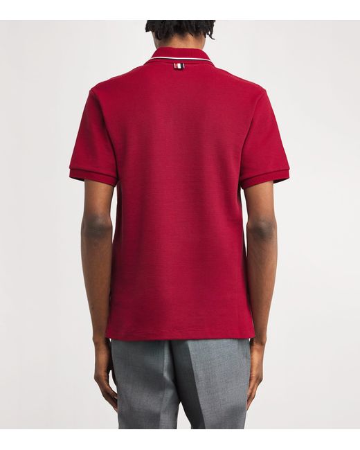 Thom Browne Red Cotton Rib-Cuff Polo Shirt for men