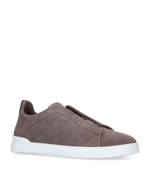 Zegna Brown Canvas Triple Stitch Sneakers for men