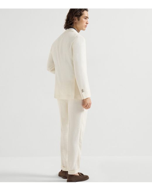 Brunello Cucinelli White Silk-Linen-Wool 2-Piece Suit for men