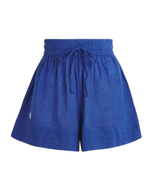 Polo Ralph Lauren Blue Organic Cotton-Linen Tie Shorts