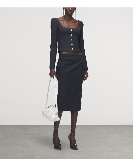 McQueen Blue Wool-Mohair Pinstripe Top