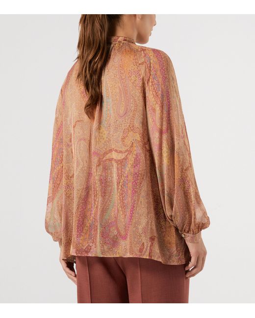 Marina Rinaldi Brown Silk Printed Tie-Detail Shirt