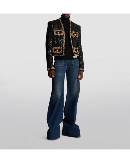 Balmain Sequin embellished Spencer Jacket in Black Lyst UK