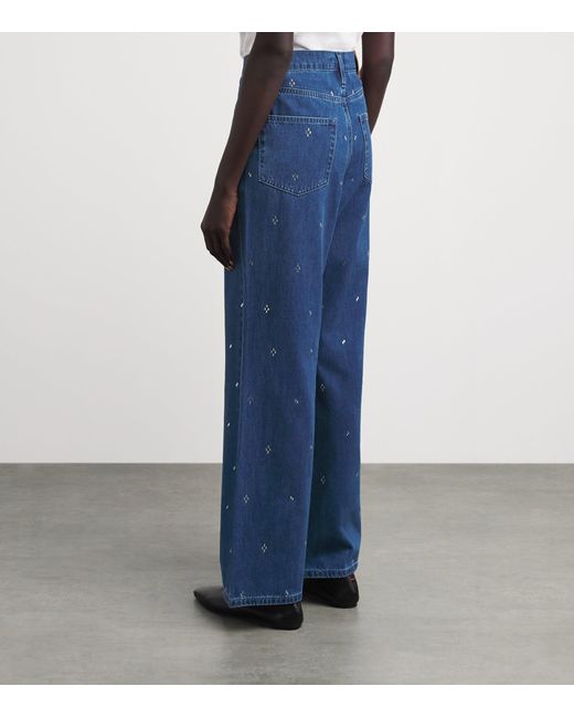 Maje Blue Embellished Wide-Leg Jeans