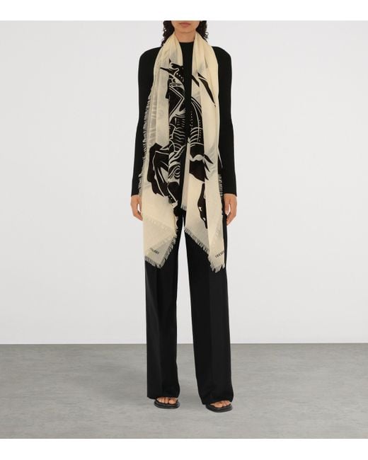 Burberry Natural Wool Wide Ekd Scarf