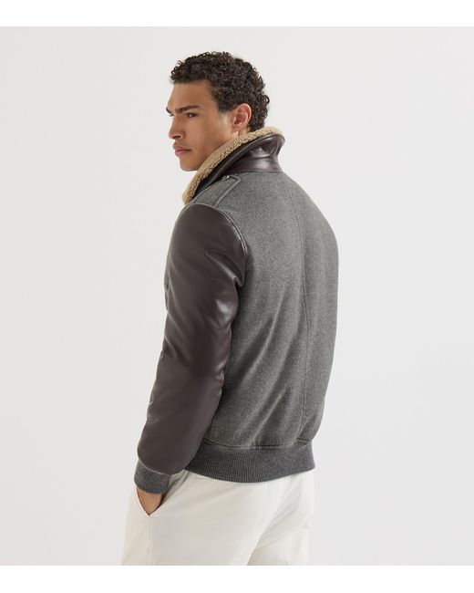 Brunello Cucinelli Gray Cashmere Bomber Jacket for men