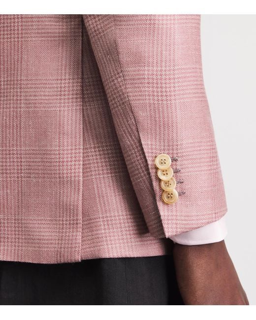 Brioni Pink Wool-Silk-Linen Check Blazer for men