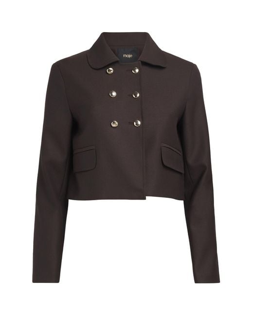 Maje Black Double-Breasted Cropped Jacket