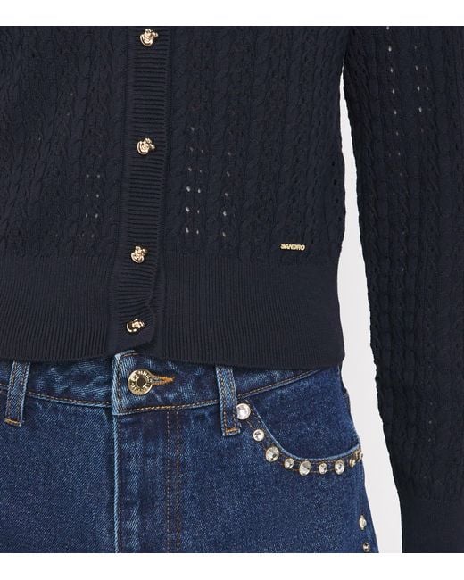 Sandro Blue Cropped Openwork Cardigan