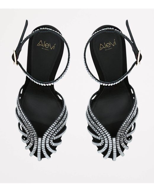 ALEVI Black Satin Embellished Penelope Heeled Sandals 110