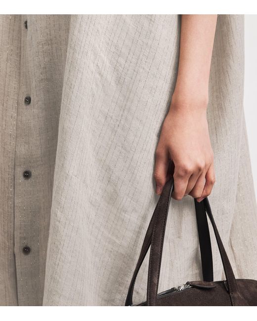 Eskandar White Linen-Blend Stripe Midi Shirt Dress