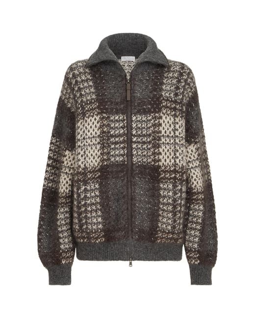 Brunello Cucinelli Gray Knitted Check Jacket