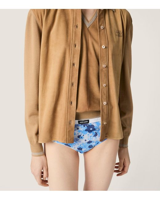 Miu Miu Brown Suede-Wool Logo Shirt