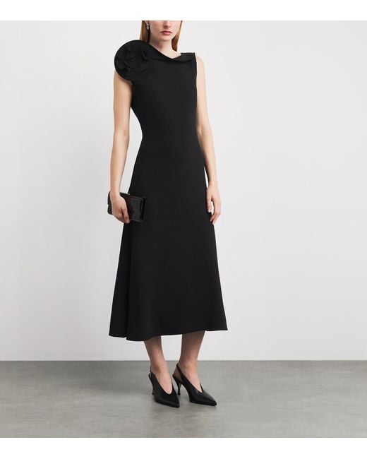 Roland Mouret Black Rose Appliqué Sleeveless Midi Dress