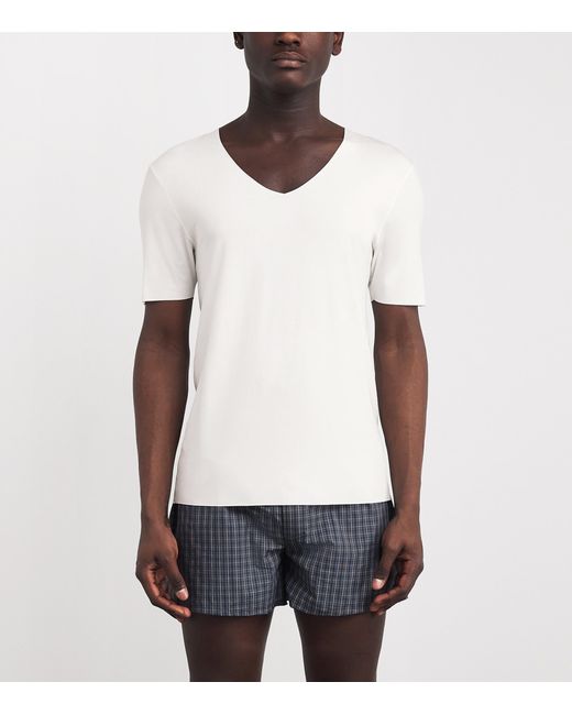 Hanro White Clean Cut V-Neck T-Shirt for men