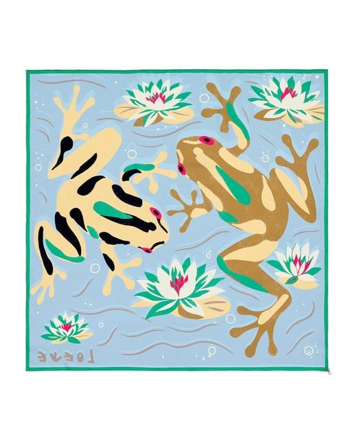 Loewe Blue X Paula's Ibiza Silk Frog Print Scarf