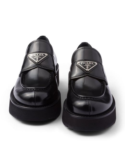 Prada Black Brushed Leather Loafers 45