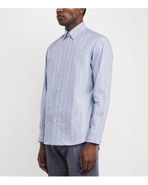 Brioni Blue Cotton Check Shirt for men