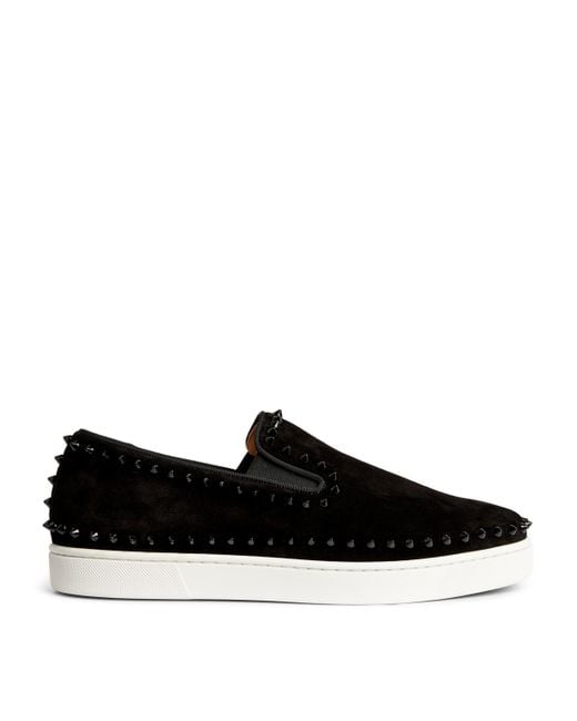 Christian Louboutin Black Pik Boat Studded Suede Sneakers for men