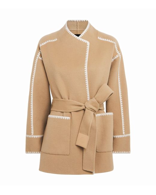 Maje Natural Wool-Blend Pinked-Trim Coat