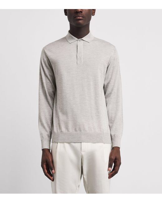 Paul & Shark Gray Cashmere-Silk Suede-Trim Polo Shirt for men